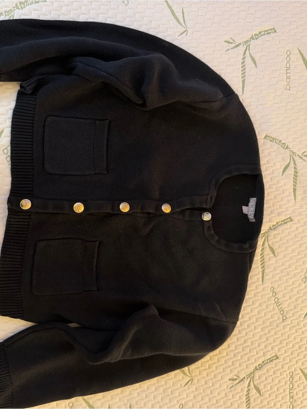Women’s Black Button-Front Knit Lady Sweater with Patch Pockets
